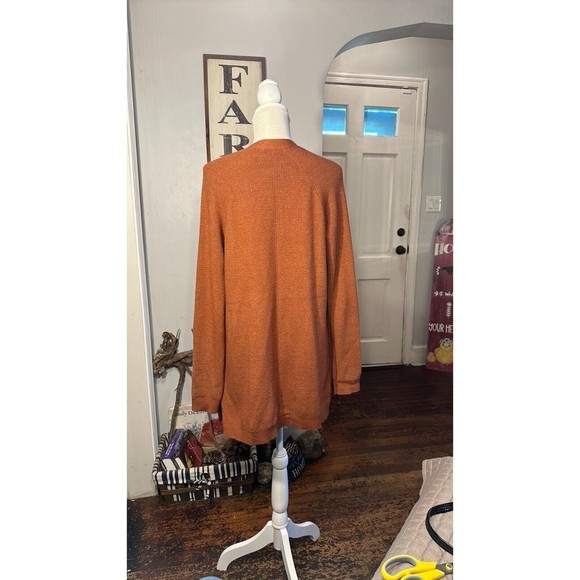 Cyrus Open Front Extra Long Pockets Cardigan Rust Brown Classic Knit medium - Picture 3 of 15